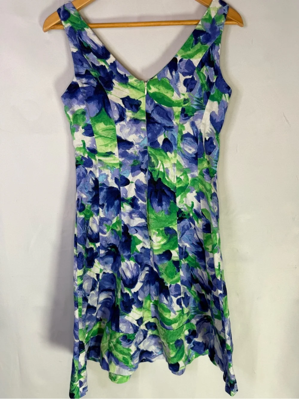 Lauren Ralph Lauren - Floral V-Neck Cotton Blend Sundress Blue & Green - Size 8